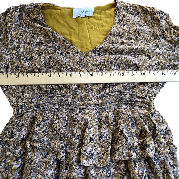 BA&SH Nina tiered printed crepe mini dress in mustard - Picture 6 of 11
